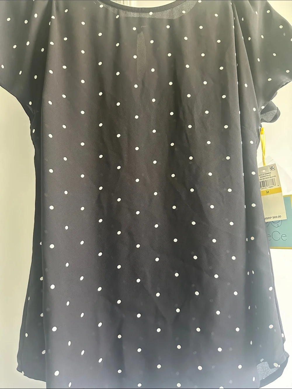 CeCe Black Polka Dot Short Sleeve Blouse